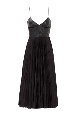 V-neck Sleeveless Leather/Polyester Pleated  Dress