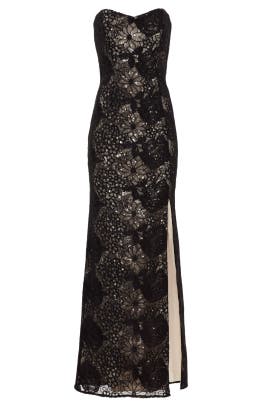 Strapless Lace Fitted Sequined Slit Polyester Sweetheart  Dress