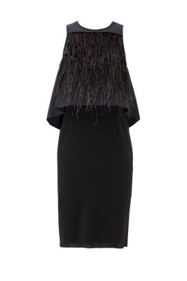 Illusion Feathers Fitted Crepe/Polyester Sleeveless  Dress