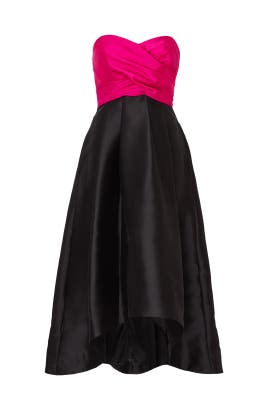 Strapless Crepe/Polyester/Silk Sweetheart Full-Skirt Midi Dress 