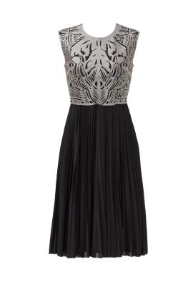 Full-Skirt Leather/Polyester Sleeveless Belted  Dress