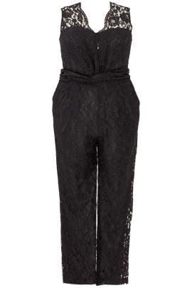 V-neck Polyamide/Rayon Sleeveless Lace Belted Jumpsuit 