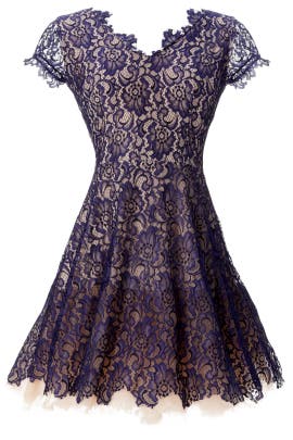 V-neck Polyester/Tulle Cap Sleeves Full-Skirt Lace  Dress