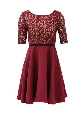 Lace Belted Full-Skirt Nylon/Rayon/Spandex  Dress