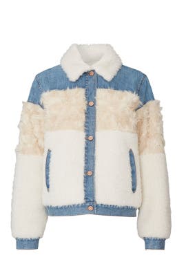 Faux Fur Denim Combo Jacket by La Vie 