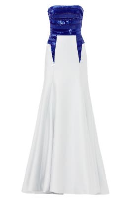 Strapless Silk/Wool Embroidered Full-Skirt  Dress