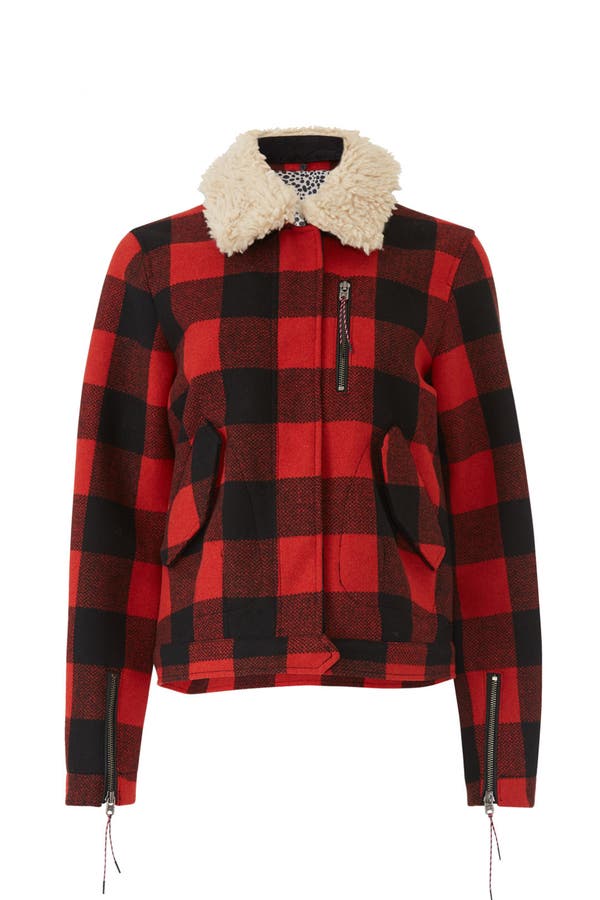 scotch & soda plaid faux shearling lined wool blend trucker jacket