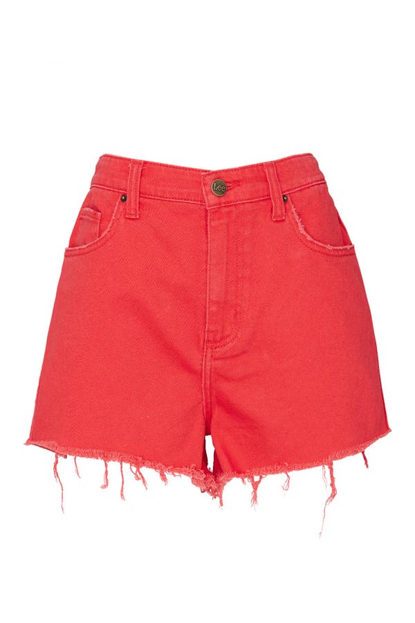 red cut off shorts