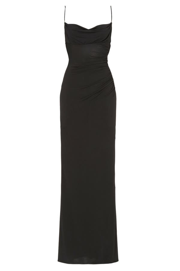 katie may surreal cowl back evening dress