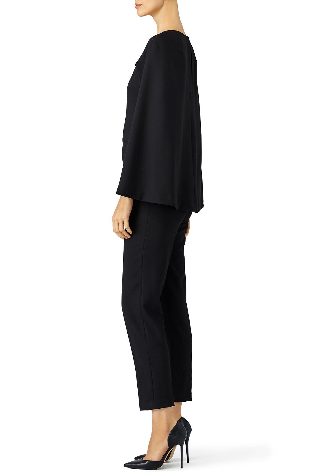 trina turk black cape jumpsuit