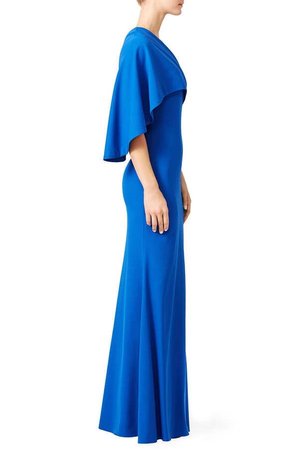 royal blue dress with cape